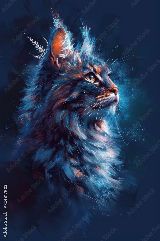 Digital painting of a majestic and royal cat with a crown on its head
