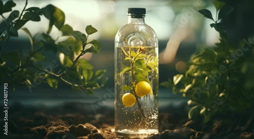 living plants bear fruit in glass bottles photo