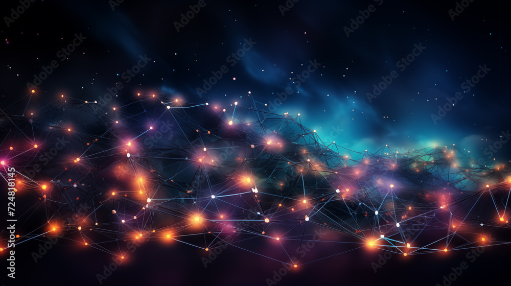 Abstract background with neural network, database flow, cloud computing
