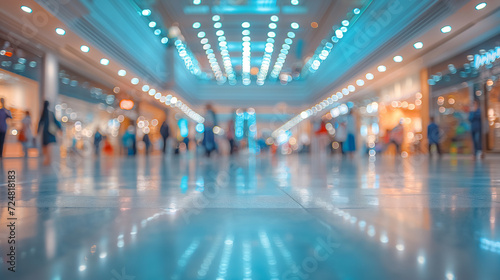 Abstract blurred photo of many people shopping inside department store or modern shopping mall photo