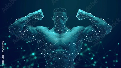 man showing the power of his muscles, polygonal physique