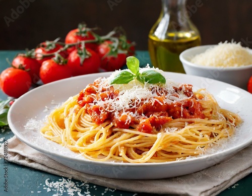 spaghetti with tomato sauce and parmesan cheese