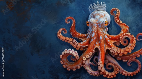 Realistic octopus with a crown on its head