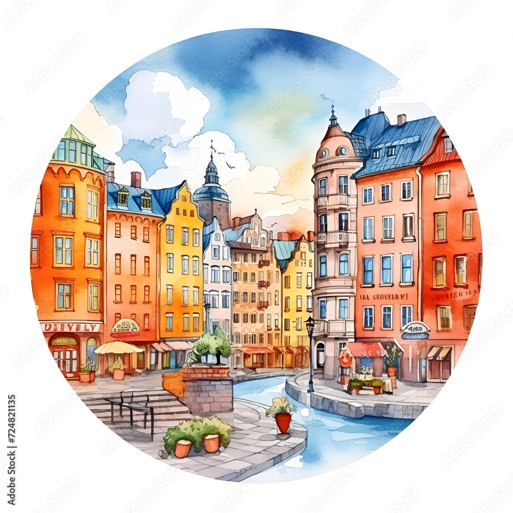 Amsterdam City Clipart Watercolor Design, Ai generative