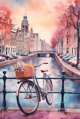 Amsterdam City Clipart Watercolor Design, Ai generative © Romain