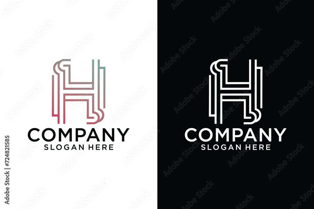 Letter H design in two color variations. Letter H logo icon design template element Elegant and stylish identity template in red and gold colors.