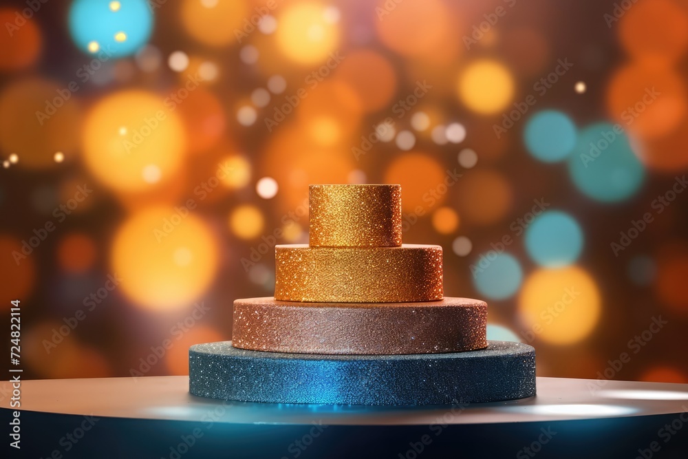 Podium with background soft bokeh, podium for product presentation, geometric shape for product display presentation, stage showcase, promotion display. Podium with background soft bokeh, podium for product presentation, geometric shape for product display presentation, stage showcase, promotion display.