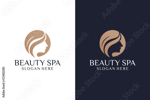 Inspiration for a beautiful circular woman's face logo design, beauty salon monogram serif logo design