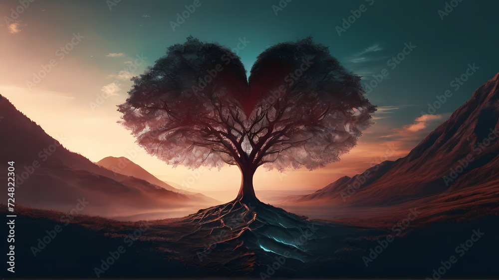 artistic depiction of the heart in the center of life - obrazy, fototapety, plakaty 