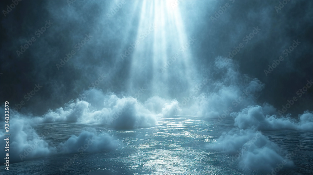Obraz premium Abstract Floor Scene with Mist or Fog, Spotlight and Display