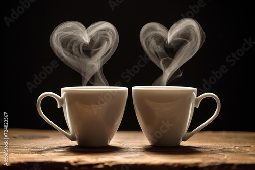 Heart-shaped smoke coming from hot drinks