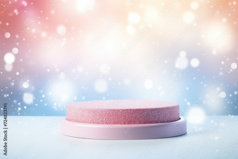 3D Podium with background soft bokeh, podium for product presentation, geometric shape for product display presentation, stage showcase, promotion display, Christmas, New year. 3D Podium with background soft bokeh, podium for product presentation, geometric shape for product display presentation, stage showcase, promotion display, Christmas, New year.