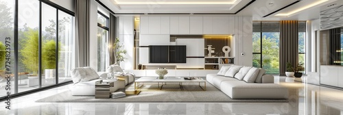 Modern Luxury Living Room Interior Design with White Sofa and TV Unit.