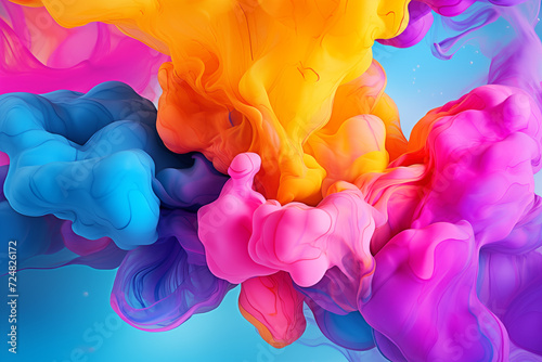 Vibrant and abstract background featuring fluid art. Trendy neon gradient in orange with a marble effect in purple, orange and blue. Bright stylish backdrop for websites, postcards 