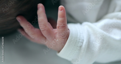 Newborn baby hands close-up in macro