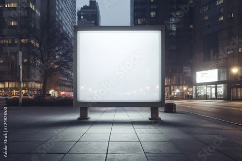 bright empty billboard on the street of the night city.