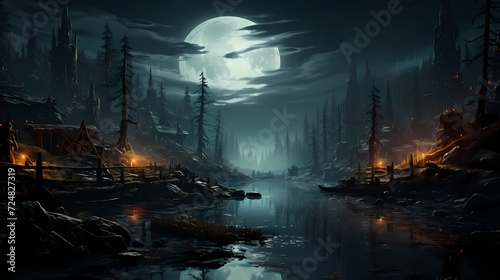 An enchanting silver gray moonlit forest