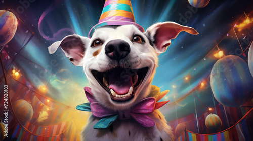 Joyful Dog Celebrating at a Festive Circus Party