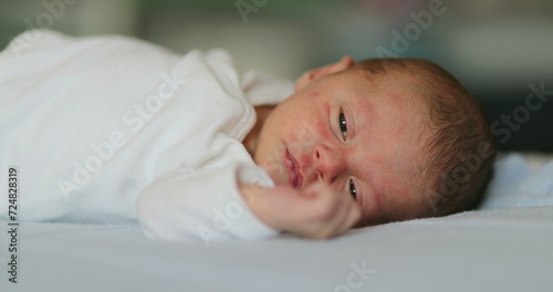 Newborn baby infant awake after nap