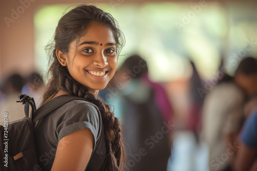 Indian female students at the school bokeh style background © Koon