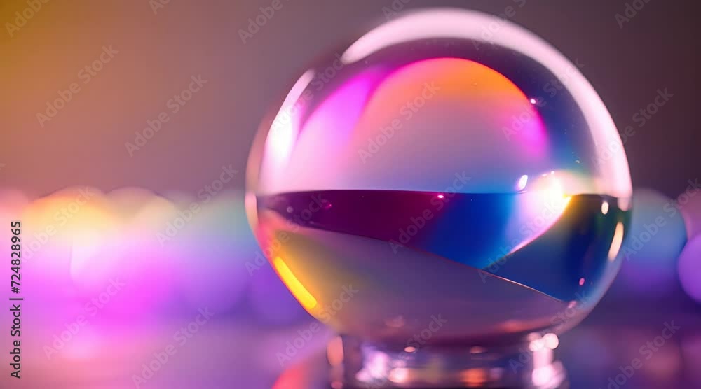 Animazione di rendering 3d di sfera o pallina metallizzata che ruota su se stessa, colori al neon, senso di calma e fluidità