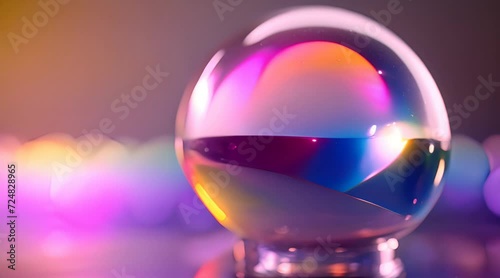 Animazione di rendering 3d di sfera o pallina metallizzata che ruota su se stessa, colori al neon, senso di calma e fluidità photo