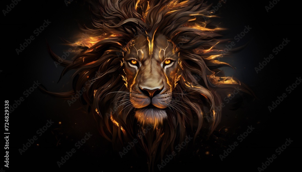 golden burning lion king head black style