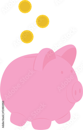 Piggy bank vector. Coins falling. Personal finances