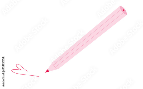 Pink pencil draw heart . Valentine’s Day. 