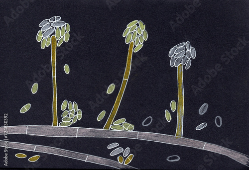 Acremonium mould fungus, hand drawn illustration photo