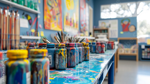 Les arts plastiques dans une classe d'école avec des enfants photo