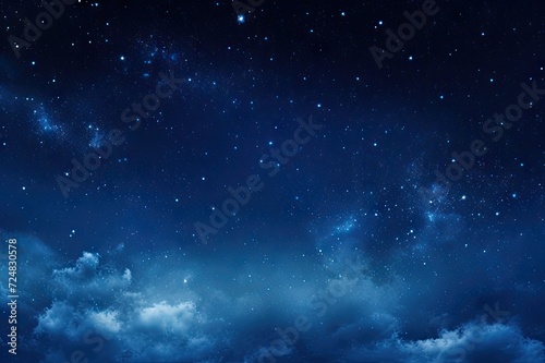 view of the dark blue sky with clouds and glowing stars