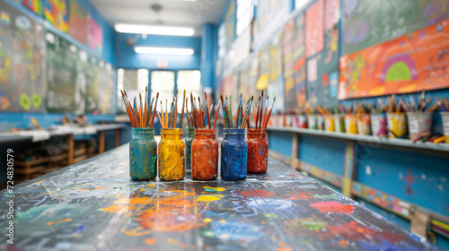 Les arts plastiques dans une classe d'école avec des enfants