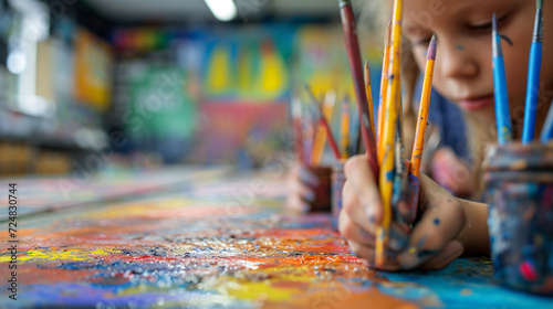 Les arts plastiques dans une classe d'école avec des enfants