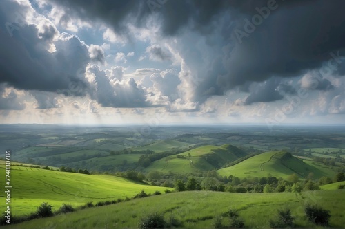 Beautiful view of green landscape against cloudy sky