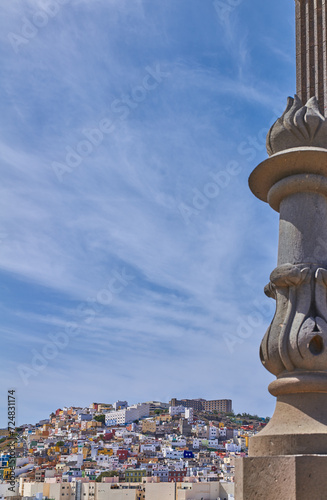 Las Palmas, Gran Canaria, the city and the hill seen from the upper terrace o...