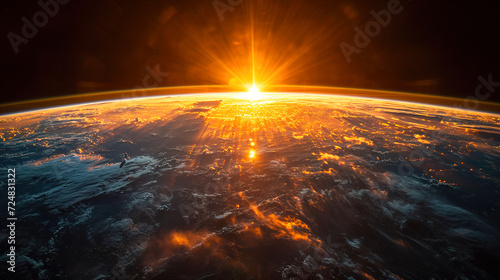 Captured from Space, Orbital Marvel Earth's Sunrise , Showcasing the Spectacle of the Sun's Golden Rays 