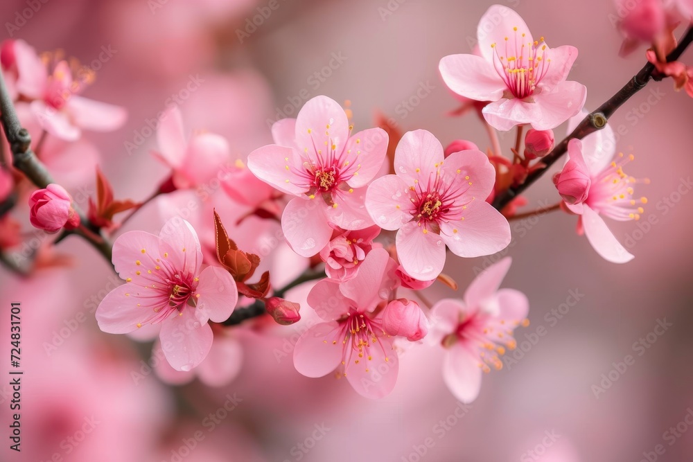 Delicate sakura petals bloom in a sea of pink, announcing the arrival of spring in a breathtaking outdoor display of nature's beauty