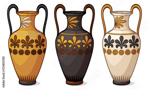 Beautiful vases on a white background. Vector illustration of clay vessels.