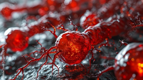 macro view of the vascular system with emphasis on blood flow and cellular structure, Concept: medical illustrations, educational materials and content related to health and biology
 photo
