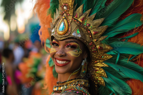 Vibrant Carnival Dancer with Feather Headdress  © nialyz