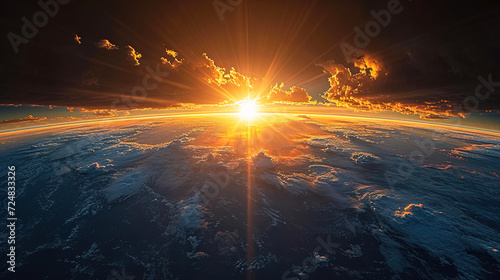 Captured from Space, Orbital Marvel Earth's Sunrise , Showcasing the Spectacle of the Sun's Golden Rays 