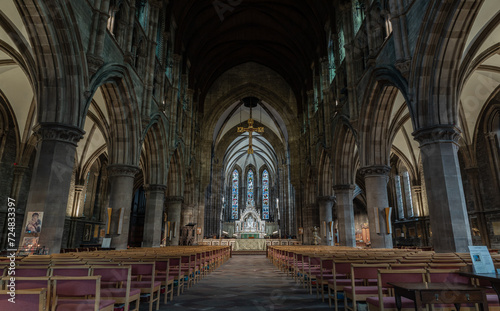 Interior view of St Mary's Episcopal Cathedral or the Cathedral Church of Saint Mary the Virgin. is a cathedral of the Scottish Episcopal Church in Edinburgh, Space for text. © num