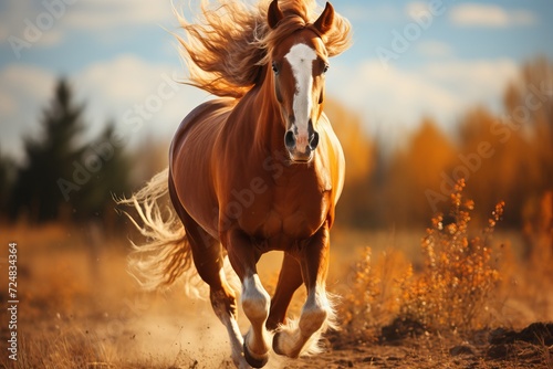 Beautiful horse in a clearing in the sun. Concept: animal breeding