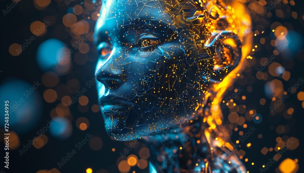 Side view of a humanoid head with blue and yellow. Side view of a humanoid head with blue and yellow.