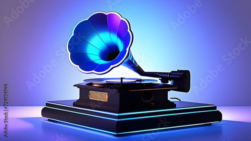 Gramophone on a neon background.
