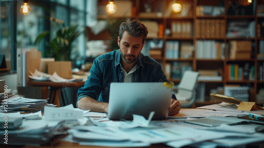 A person working on laptop in office A person working on laptop in office
