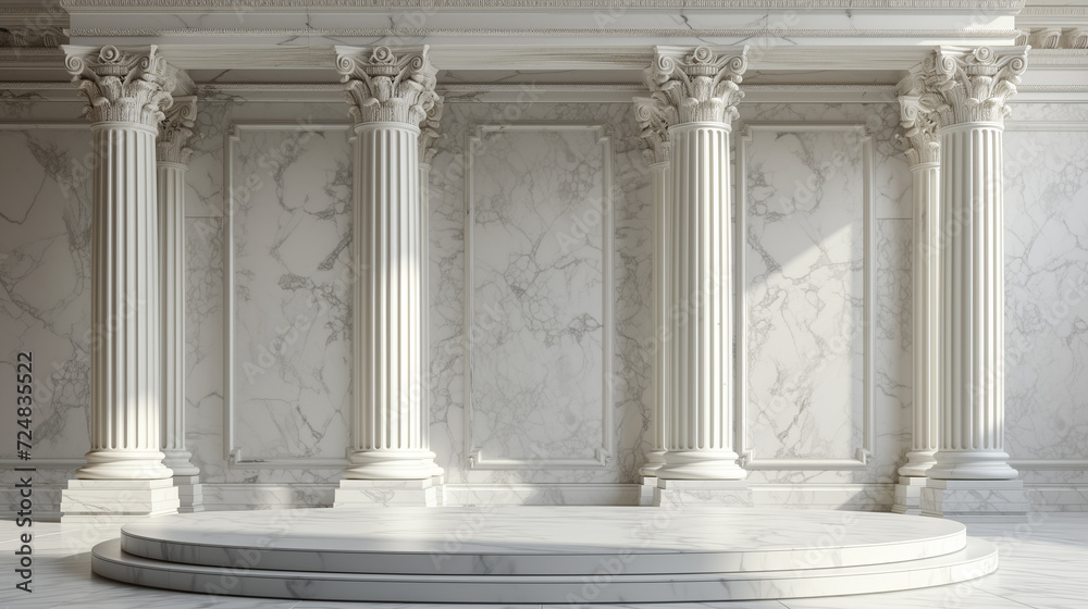 white podium , Roman-style pillar background.
