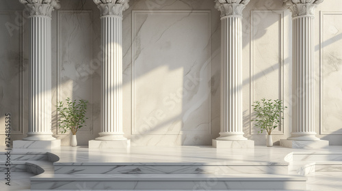 white podium , Roman-style pillar background. photo