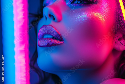 Capture the essence of a glamour fashion model in a bold, avant-garde portrait, showcasing unique coiffure, expressive poses, and dramatic illumination against a dark, stylish backdrop.